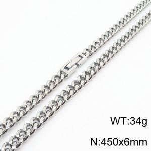 450x6mm Silver Simple Buckle Cuban Chain Stainless Steel Necklace Unisex Party Jewelry - KN249803-Z