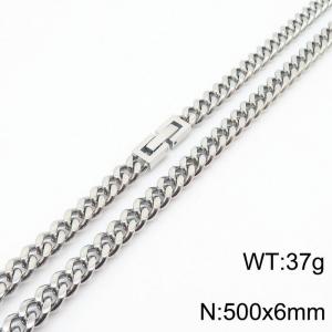 500x6mm Silver Simple Buckle Cuban Chain Stainless Steel Necklace Unisex Party Jewelry - KN249804-Z