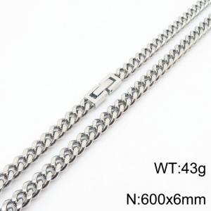 600x6mm Silver Simple Buckle Cuban Chain Stainless Steel Necklace Unisex Party Jewelry - KN249806-Z
