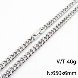 650x6mm Silver Simple Buckle Cuban Chain Stainless Steel Necklace Unisex Party Jewelry - KN249807-Z