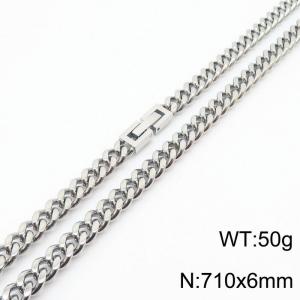 710x6mm Silver Simple Buckle Cuban Chain Stainless Steel Necklace Unisex Party Jewelry - KN249808-Z