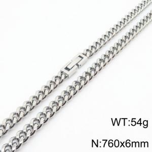 760x6mm Silver Simple Buckle Cuban Chain Stainless Steel Necklace Unisex Party Jewelry - KN249809-Z