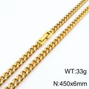 450x6mm Gold Simple Buckle Cuban Chain Stainless Steel Necklace Unisex Party Jewelry - KN249810-Z