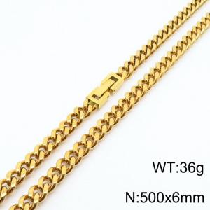 500x6mm Gold Simple Buckle Cuban Chain Stainless Steel Necklace Unisex Party Jewelry - KN249811-Z