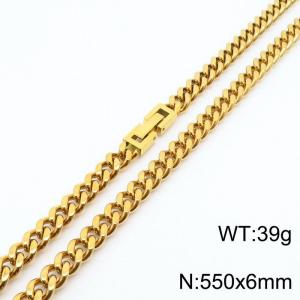 550x6mm Gold Simple Buckle Cuban Chain Stainless Steel Necklace Unisex Party Jewelry - KN249812-Z