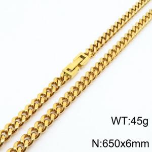 650x6mm Gold Simple Buckle Cuban Chain Stainless Steel Necklace Unisex Party Jewelry - KN249814-Z