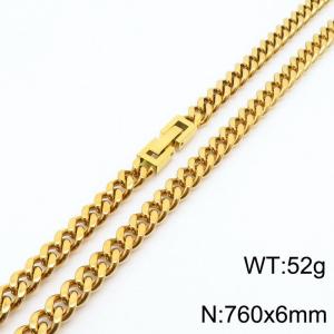 760x6mm Gold Simple Buckle Cuban Chain Stainless Steel Necklace Unisex Party Jewelry - KN249816-Z