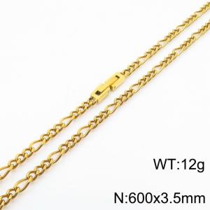600x3.5mm Gold Simple Buckle Cuban Chain Stainless Steel Necklace Unisex Party Jewelry - KN249834-Z