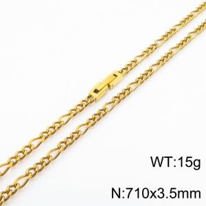 710x3.5mm Gold Simple Buckle Cuban Chain Stainless Steel Necklace Unisex Party Jewelry - KN249836-Z