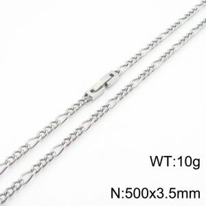 500x3.5mm Silver Simple Buckle Cuban Chain Stainless Steel Necklace Unisex Party Jewelry - KN249839-Z