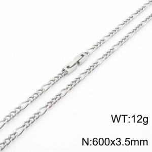 600x3.5mm Silver Simple Buckle Cuban Chain Stainless Steel Necklace Unisex Party Jewelry - KN249841-Z