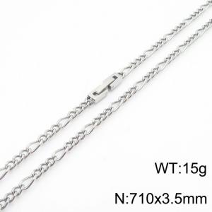 710x3.5mm Silver Simple Buckle Cuban Chain Stainless Steel Necklace Unisex Party Jewelry - KN249843-Z