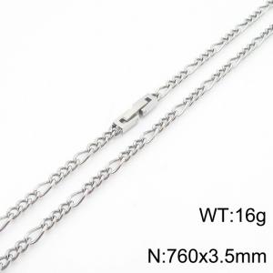 760x3.5mm Silver Simple Buckle Cuban Chain Stainless Steel Necklace Unisex Party Jewelry - KN249844-Z