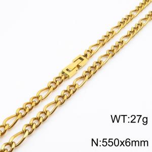 550x6mm Gold Simple Buckle Cuban Chain Stainless Steel Necklace Unisex Party Jewelry - KN249847-Z