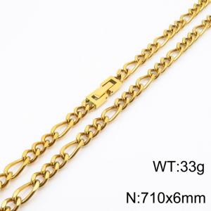 710x6mm Gold Simple Buckle Cuban Chain Stainless Steel Necklace Unisex Party Jewelry - KN249850-Z