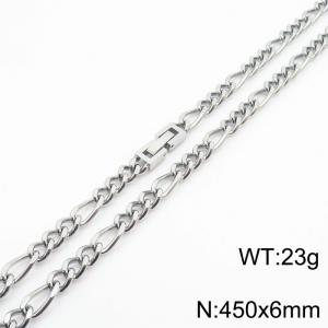 450x6mm Silver Simple Buckle Cuban Chain Stainless Steel Necklace Unisex Party Jewelry - KN249851-Z