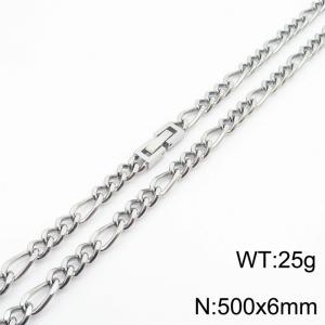 500x6mm Silver Simple Buckle Cuban Chain Stainless Steel Necklace Unisex Party Jewelry - KN249852-Z