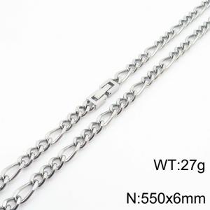 550x6mm Silver Simple Buckle Cuban Chain Stainless Steel Necklace Unisex Party Jewelry - KN249853-Z