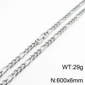 600x6mm Silver Simple Buckle Cuban Chain Stainless Steel Necklace Unisex Party Jewelry - KN249854-Z