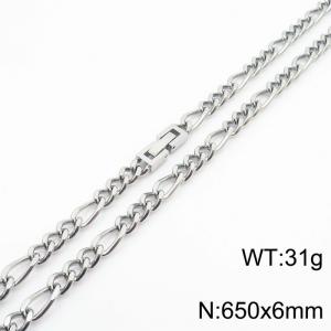 650x6mm Silver Simple Buckle Cuban Chain Stainless Steel Necklace Unisex Party Jewelry - KN249855-Z
