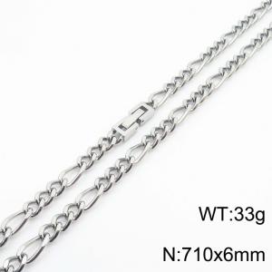 710x6mm Silver Simple Buckle Cuban Chain Stainless Steel Necklace Unisex Party Jewelry - KN249856-Z