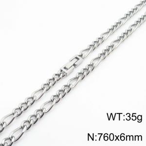 760x6mm Silver Simple Buckle Cuban Chain Stainless Steel Necklace Unisex Party Jewelry - KN249857-Z