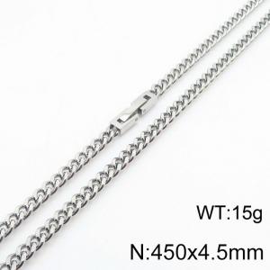 450x4.5mm Silver Simple Buckle Cuban Chain Stainless Steel Necklace Unisex Party Jewelry - KN249858-Z