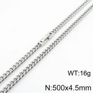 500x4.5mm Silver Simple Buckle Cuban Chain Stainless Steel Necklace Unisex Party Jewelry - KN249859-Z