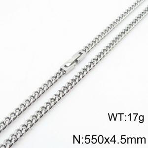 550x4.5mm Silver Simple Buckle Cuban Chain Stainless Steel Necklace Unisex Party Jewelry - KN249860-Z