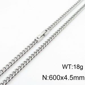600x4.5mm Silver Simple Buckle Cuban Chain Stainless Steel Necklace Unisex Party Jewelry - KN249861-Z