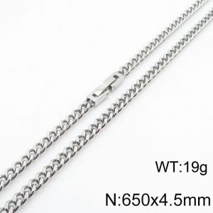 650x4.5mm Silver Simple Buckle Cuban Chain Stainless Steel Necklace Unisex Party Jewelry - KN249862-Z