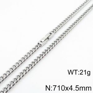 710x4.5mm Silver Simple Buckle Cuban Chain Stainless Steel Necklace Unisex Party Jewelry - KN249863-Z