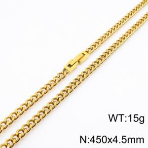 450x4.5mm Gold Simple Buckle Cuban Chain Stainless Steel Necklace Unisex Party Jewelry - KN249865-Z