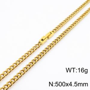 500x4.5mm Gold Simple Buckle Cuban Chain Stainless Steel Necklace Unisex Party Jewelry - KN249866-Z