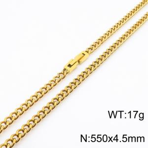 550x4.5mm Gold Simple Buckle Cuban Chain Stainless Steel Necklace Unisex Party Jewelry - KN249867-Z