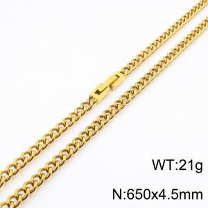 650x4.5mm Gold Simple Buckle Cuban Chain Stainless Steel Necklace Unisex Party Jewelry - KN249869-Z