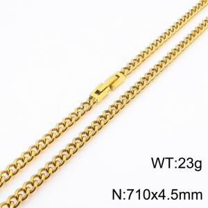 710x4.5mm Gold Simple Buckle Cuban Chain Stainless Steel Necklace Unisex Party Jewelry - KN249870-Z