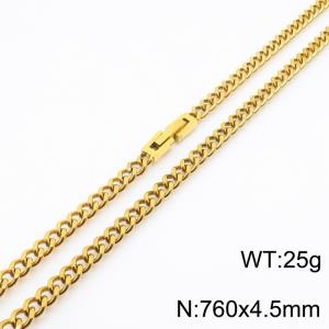760x4.5mm Gold Simple Buckle Cuban Chain Stainless Steel Necklace Unisex Party Jewelry - KN249871-Z