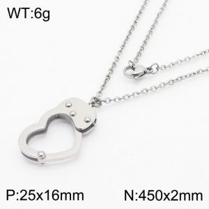 450mm Women Stainless Steel Necklace with Love Heart Shape Handcuff - KN249884-Z