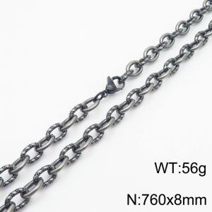 8mm boiled color embossed steel color men's Korean stainless steel 76cm necklace - KN249933-Z