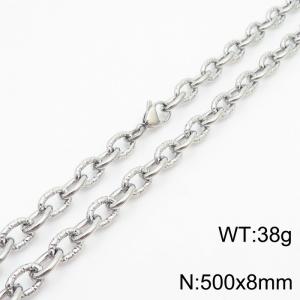 8mm steel color embossed steel color men's Korean stainless steel 50cm necklace - KN249935-Z