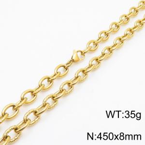 8mm gold embossed steel color men's Korean stainless steel 45cm necklace - KN249941-Z