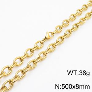 8mm gold embossed steel color men's Korean stainless steel 50cm necklace - KN249942-Z
