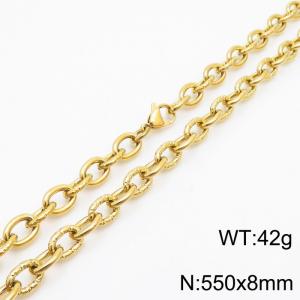 8mm gold embossed steel color men's Korean stainless steel 55cm necklace - KN249943-Z