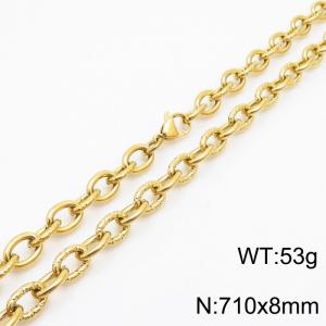 8mm gold embossed steel color men's Korean stainless steel 71cm necklace - KN249946-Z