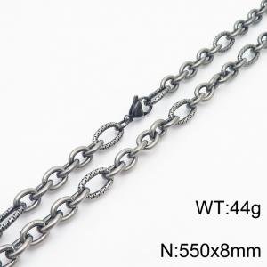 8*550mm Japanese and Korean wind machine weaving boiled black O-chain stainless steel men necklace - KN249971-Z