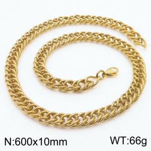 600x10mm Hammer Pattern Chain & Link Necklace for Men Stainless Steel Gold Necklace - KN250007-Z
