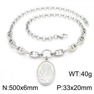 500mm Women Stainless Steel Double-Style Chain Necklace with Madonna Tag Pendant - KN250112-Z