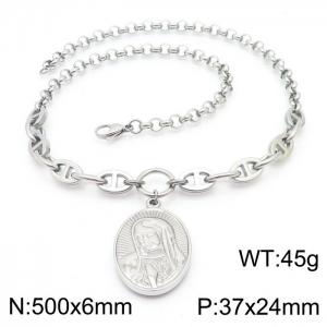 500mm Women Stainless Steel Double-Style Chain Necklace with Virgin Mary Tag Pendant - KN250113-Z