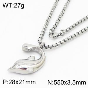 500mm Unisex Stainless Steel Box Chain Necklace with Magnetic Dolphin Pendant - KN250154-Z